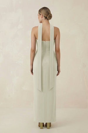 Strapless Sheath Midi Bridesmaid Dress With Ribbon in Frost - KISS BRIDAL Bridesmaid Dresses