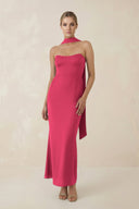 Strapless Sheath Midi Bridesmaid Dress With Ribbon in Fuchsia - KISS BRIDAL Bridesmaid Dresses