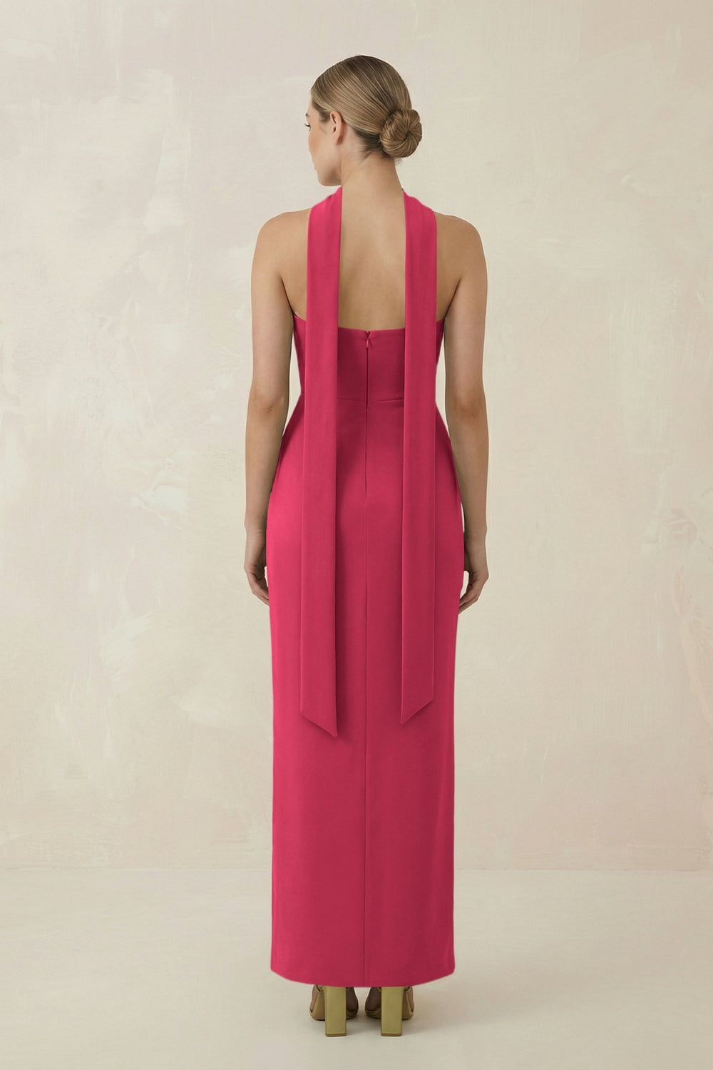 Strapless Sheath Midi Bridesmaid Dress With Ribbon in Fuchsia - KISS BRIDAL Bridesmaid Dresses