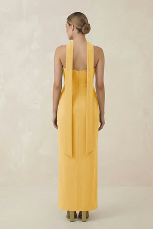Strapless Sheath Midi Bridesmaid Dress With Ribbon in Gold - KISS BRIDAL Bridesmaid Dresses