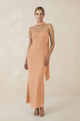 Strapless Sheath Midi Bridesmaid Dress With Ribbon in Golden Champagne - KISS BRIDAL Bridesmaid Dresses
