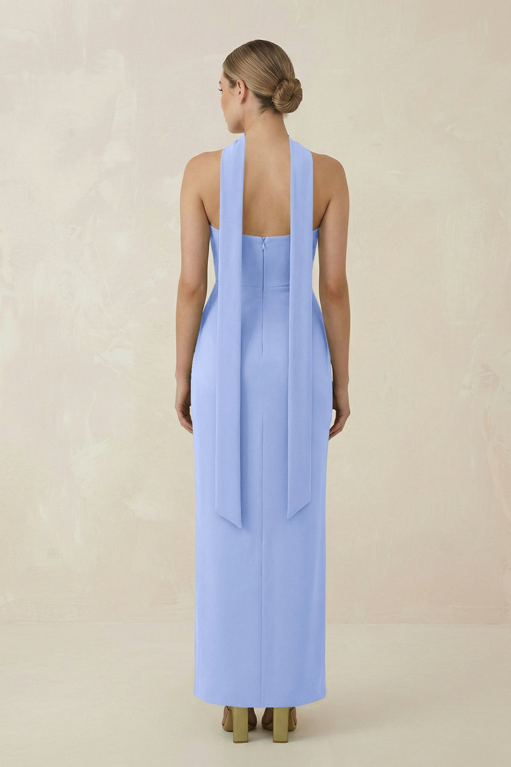 Strapless Sheath Midi Bridesmaid Dress With Ribbon in Ice - KISS BRIDAL Bridesmaid Dresses