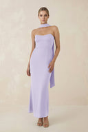 Strapless Sheath Midi Bridesmaid Dress With Ribbon in Lavender - KISS BRIDAL Bridesmaid Dresses