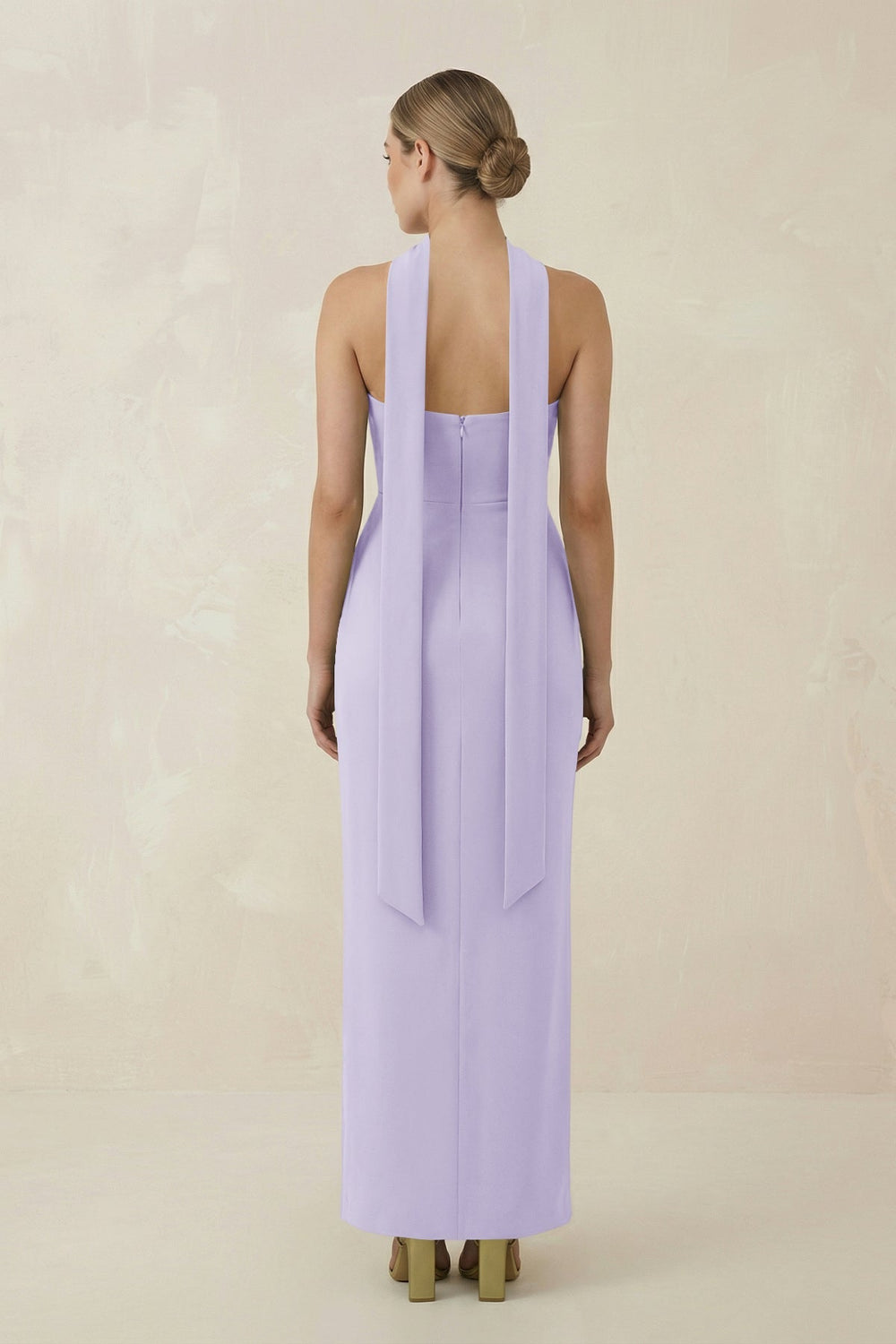 Strapless Sheath Midi Bridesmaid Dress With Ribbon in Lavender - KISS BRIDAL Bridesmaid Dresses