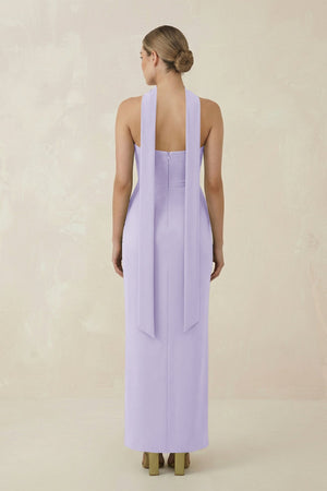 Strapless Sheath Midi Bridesmaid Dress With Ribbon in Lavender - KISS BRIDAL Bridesmaid Dresses