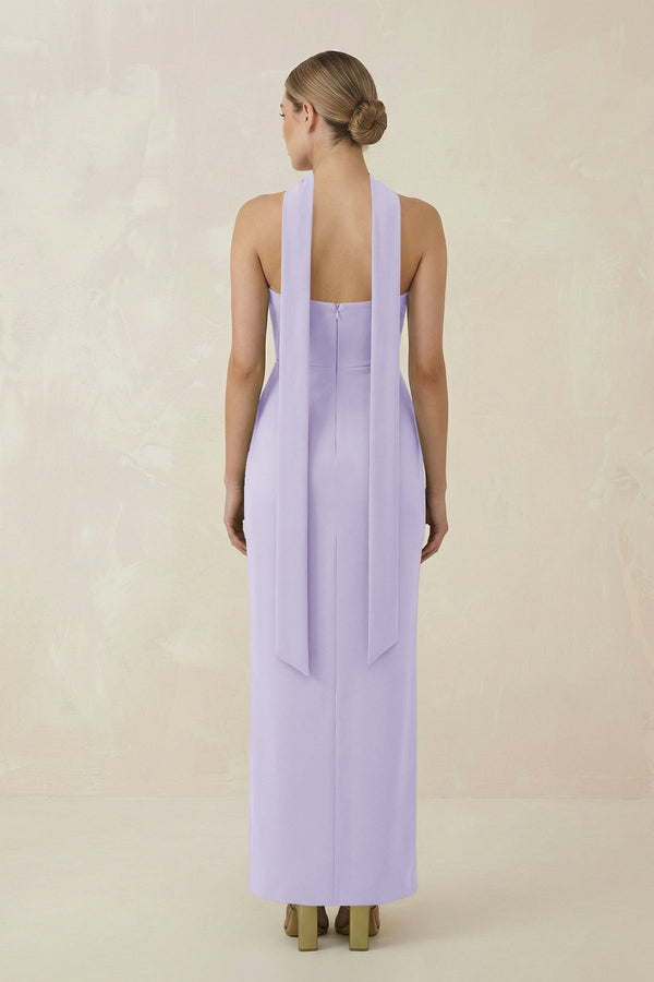 Strapless Sheath Midi Bridesmaid Dress With Ribbon in Lavender - KISS BRIDAL Bridesmaid Dresses