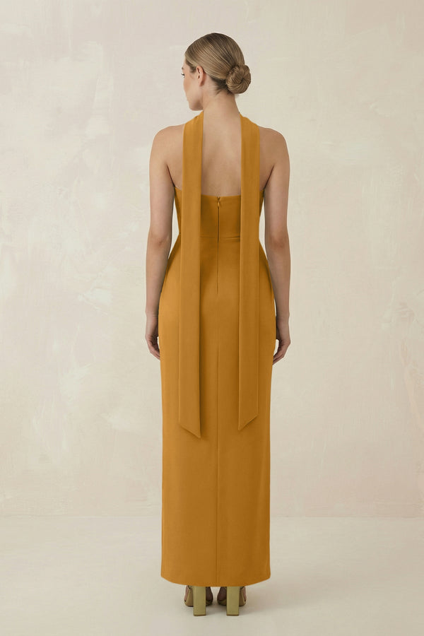 Strapless Sheath Midi Bridesmaid Dress With Ribbon in Marigold - KISS BRIDAL Bridesmaid Dresses