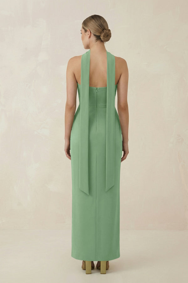 Strapless Sheath Midi Bridesmaid Dress With Ribbon in Matcha - KISS BRIDAL Bridesmaid Dresses