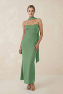 Strapless Sheath Midi Bridesmaid Dress With Ribbon in Matcha - KISS BRIDAL Bridesmaid Dresses