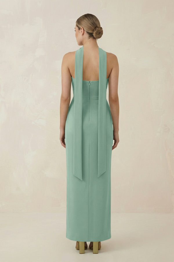 Strapless Sheath Midi Bridesmaid Dress With Ribbon in Mint Green - KISS BRIDAL Bridesmaid Dresses