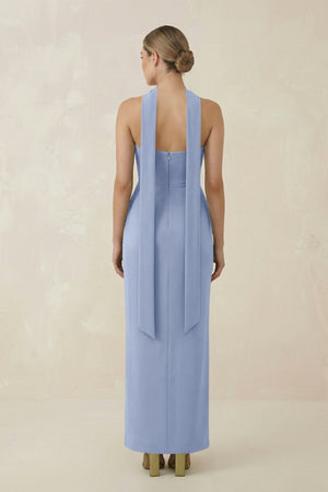 Strapless Sheath Midi Bridesmaid Dress With Ribbon in Mist - KISS BRIDAL Bridesmaid Dresses