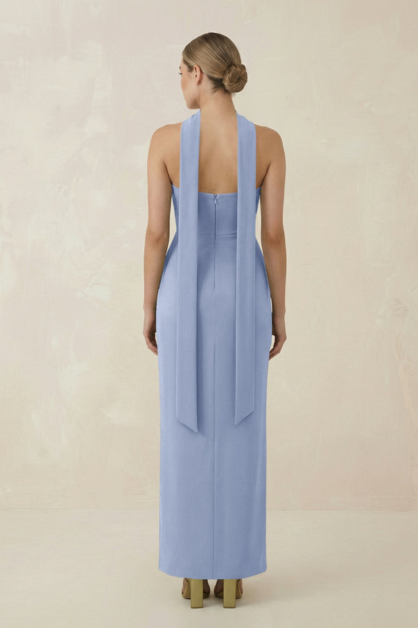 Strapless Sheath Midi Bridesmaid Dress With Ribbon in Mist - KISS BRIDAL Bridesmaid Dresses