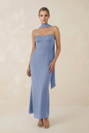 Strapless Sheath Midi Bridesmaid Dress With Ribbon in Mist - KISS BRIDAL Bridesmaid Dresses