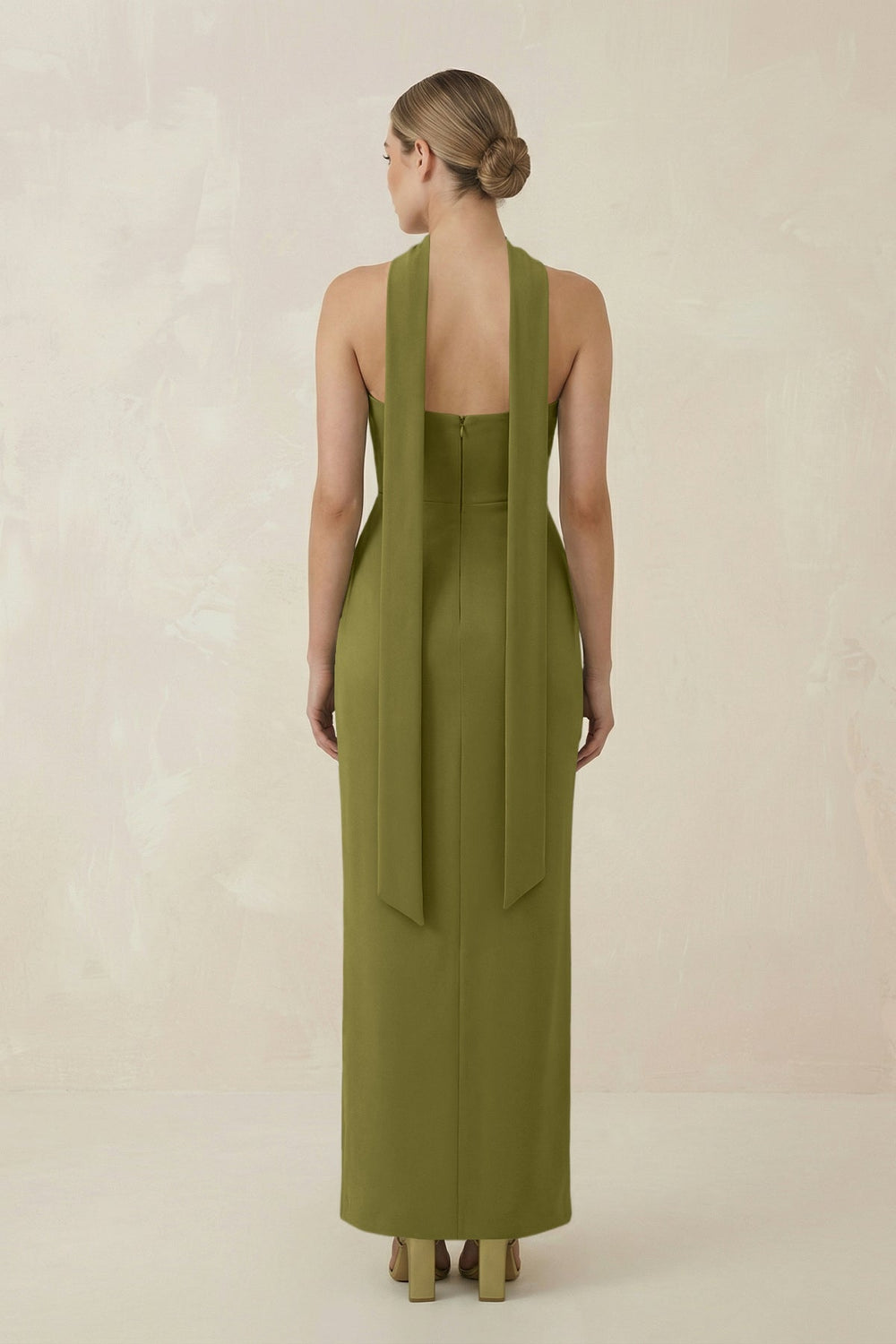Strapless Sheath Midi Bridesmaid Dress With Ribbon in Moss Green - KISS BRIDAL Bridesmaid Dresses