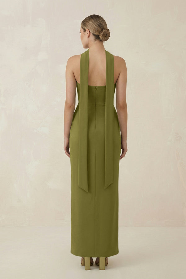 Strapless Sheath Midi Bridesmaid Dress With Ribbon in Moss Green - KISS BRIDAL Bridesmaid Dresses