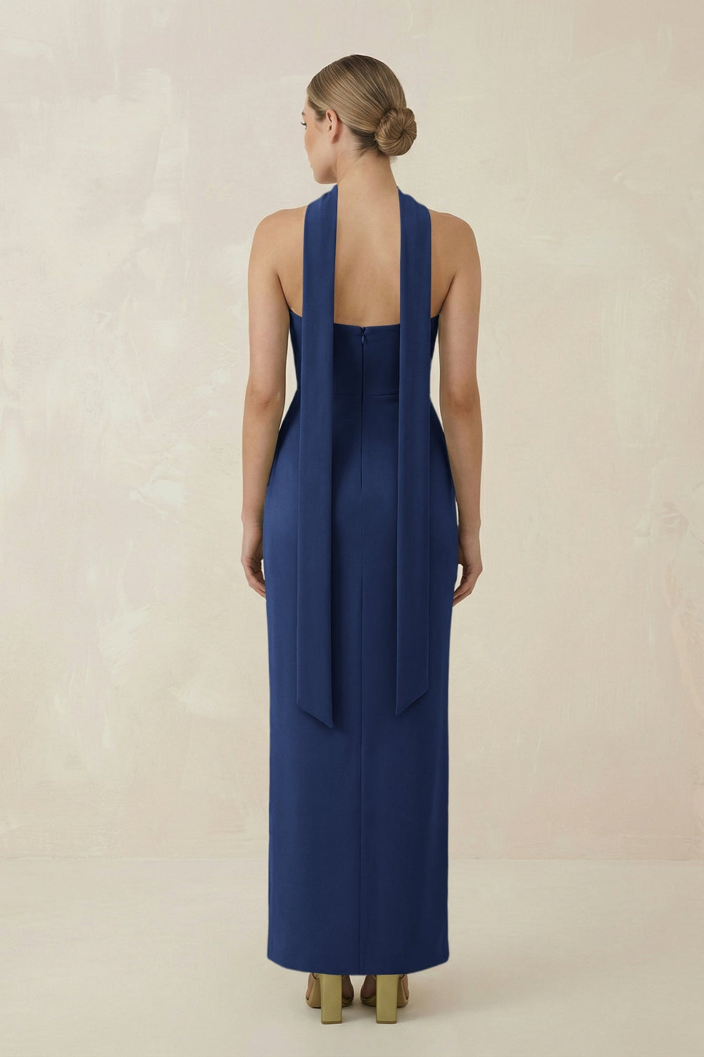 Strapless Sheath Midi Bridesmaid Dress With Ribbon in Navy - KISS BRIDAL Bridesmaid Dresses