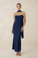 Strapless Sheath Midi Bridesmaid Dress With Ribbon in Navy - KISS BRIDAL Bridesmaid Dresses