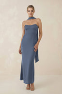 Strapless Sheath Midi Bridesmaid Dress With Ribbon in Neptune - KISS BRIDAL Bridesmaid Dresses