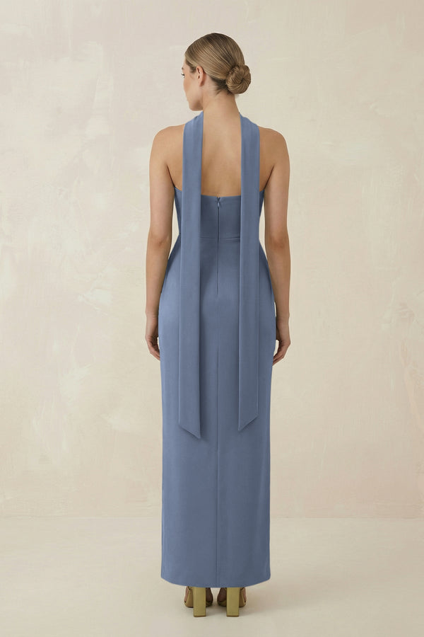 Strapless Sheath Midi Bridesmaid Dress With Ribbon in Neptune - KISS BRIDAL Bridesmaid Dresses