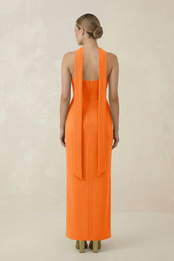 Strapless Sheath Midi Bridesmaid Dress With Ribbon in Orange - KISS BRIDAL Bridesmaid Dresses