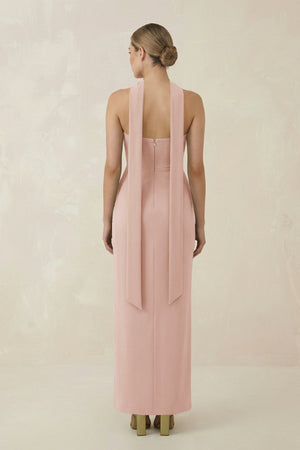 Strapless Sheath Midi Bridesmaid Dress With Ribbon in Pale Blush - KISS BRIDAL Bridesmaid Dresses