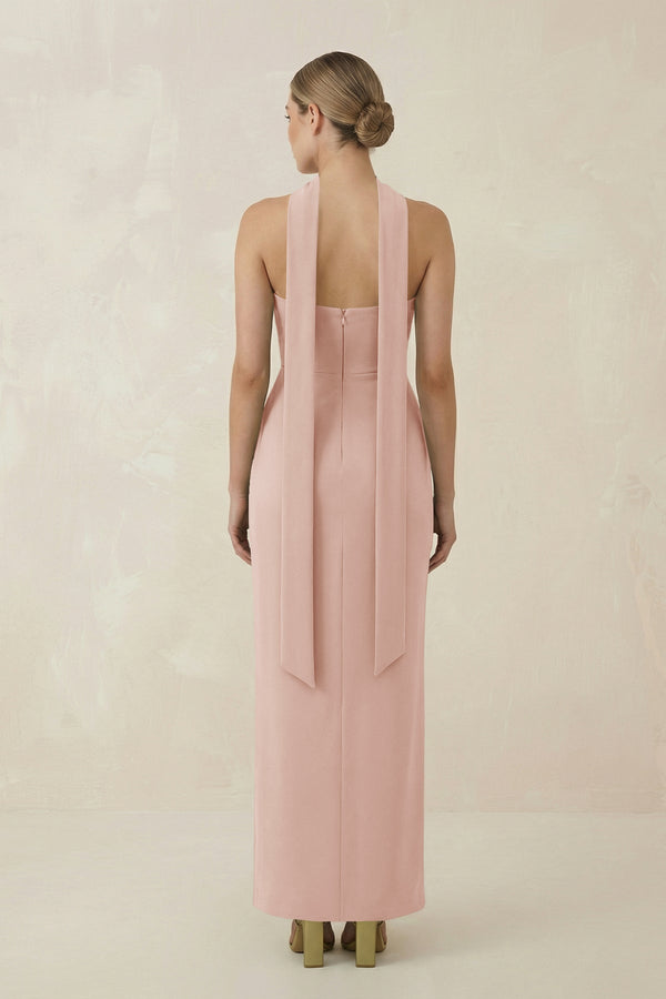 Strapless Sheath Midi Bridesmaid Dress With Ribbon in Pale Blush - KISS BRIDAL Bridesmaid Dresses