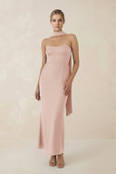 Strapless Sheath Midi Bridesmaid Dress With Ribbon in Pale Blush - KISS BRIDAL Bridesmaid Dresses