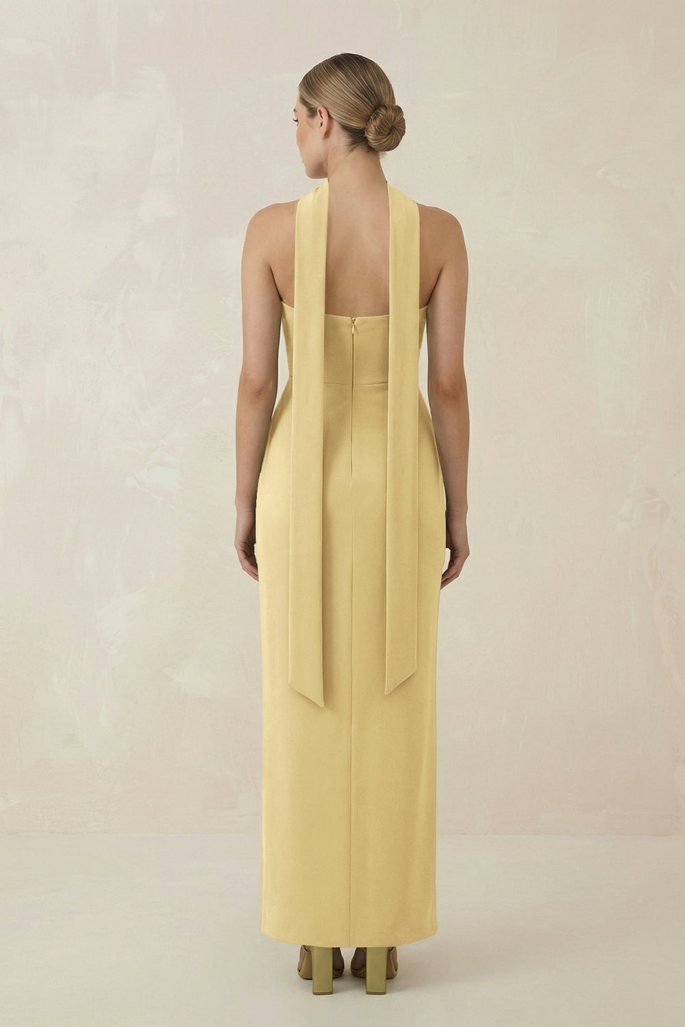Strapless Sheath Midi Bridesmaid Dress With Ribbon in Pastel Yellow - KISS BRIDAL Bridesmaid Dresses