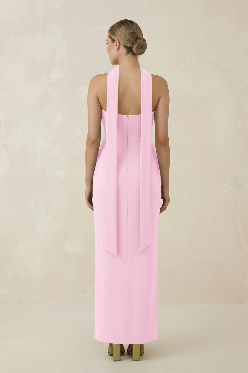 Strapless Sheath Midi Bridesmaid Dress With Ribbon in Pink - KISS BRIDAL Bridesmaid Dresses