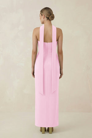 Strapless Sheath Midi Bridesmaid Dress With Ribbon in Pink - KISS BRIDAL Bridesmaid Dresses