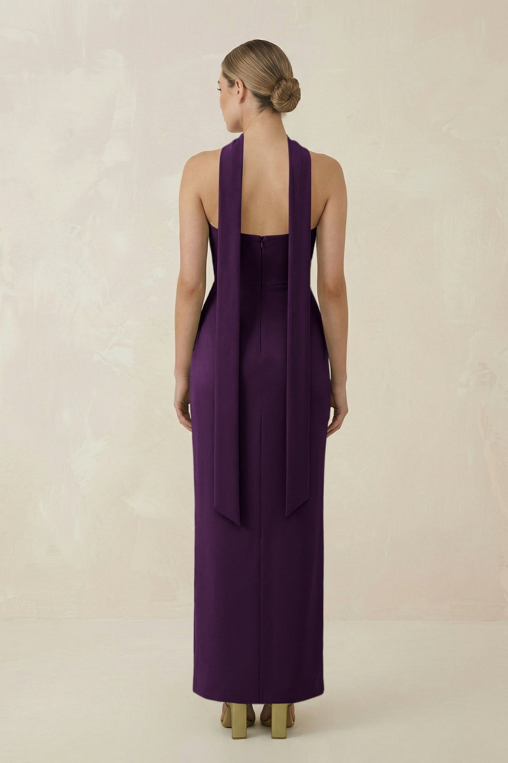 Strapless Sheath Midi Bridesmaid Dress With Ribbon in Plum - KISS BRIDAL Bridesmaid Dresses