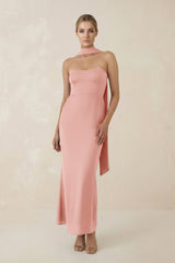 Strapless Sheath Midi Bridesmaid Dress With Ribbon in Rose Petal - KISS BRIDAL Bridesmaid Dresses