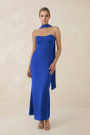 Strapless Sheath Midi Bridesmaid Dress With Ribbon in Royal Blue - KISS BRIDAL Bridesmaid Dresses