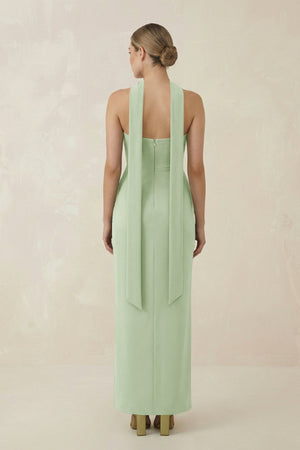 Strapless Sheath Midi Bridesmaid Dress With Ribbon in Sage - KISS BRIDAL Bridesmaid Dresses