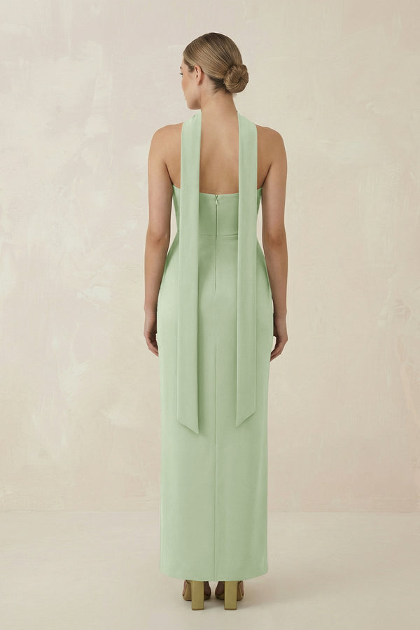 Strapless Sheath Midi Bridesmaid Dress With Ribbon in Sage - KISS BRIDAL Bridesmaid Dresses