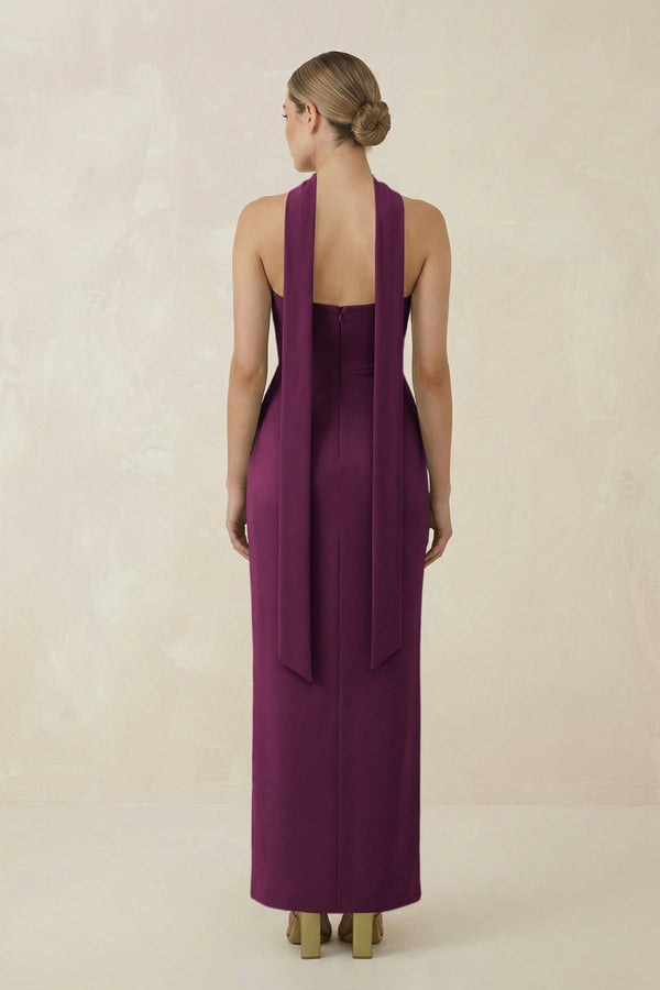 Strapless Sheath Midi Bridesmaid Dress With Ribbon in Sangria - KISS BRIDAL Bridesmaid Dresses