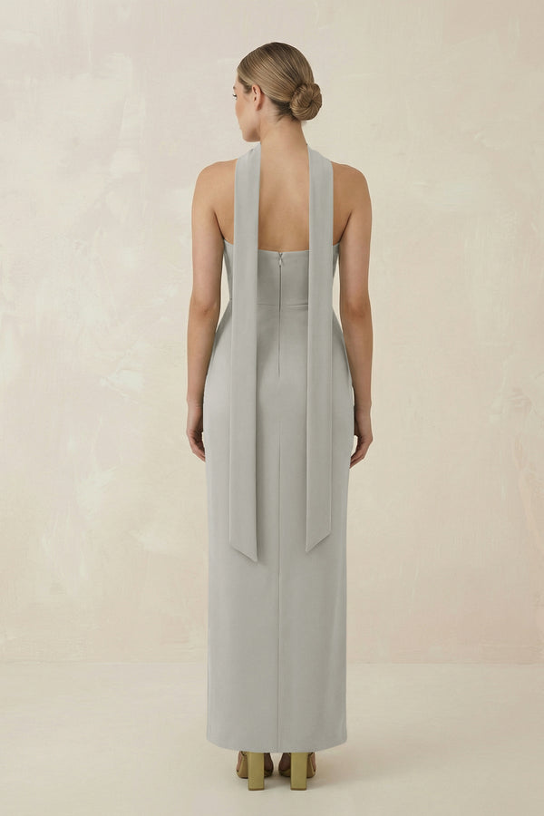 Strapless Sheath Midi Bridesmaid Dress With Ribbon in Silver - KISS BRIDAL Bridesmaid Dresses