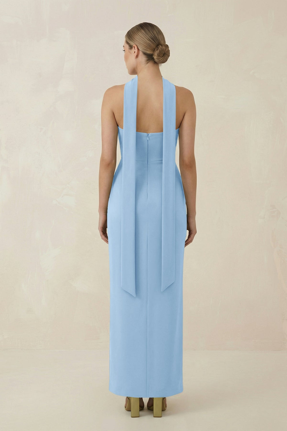 Strapless Sheath Midi Bridesmaid Dress With Ribbon in Sky Blue - KISS BRIDAL Bridesmaid Dresses