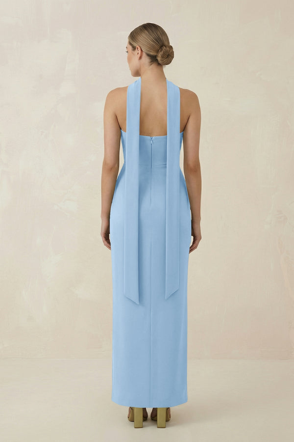 Strapless Sheath Midi Bridesmaid Dress With Ribbon in Sky Blue - KISS BRIDAL Bridesmaid Dresses