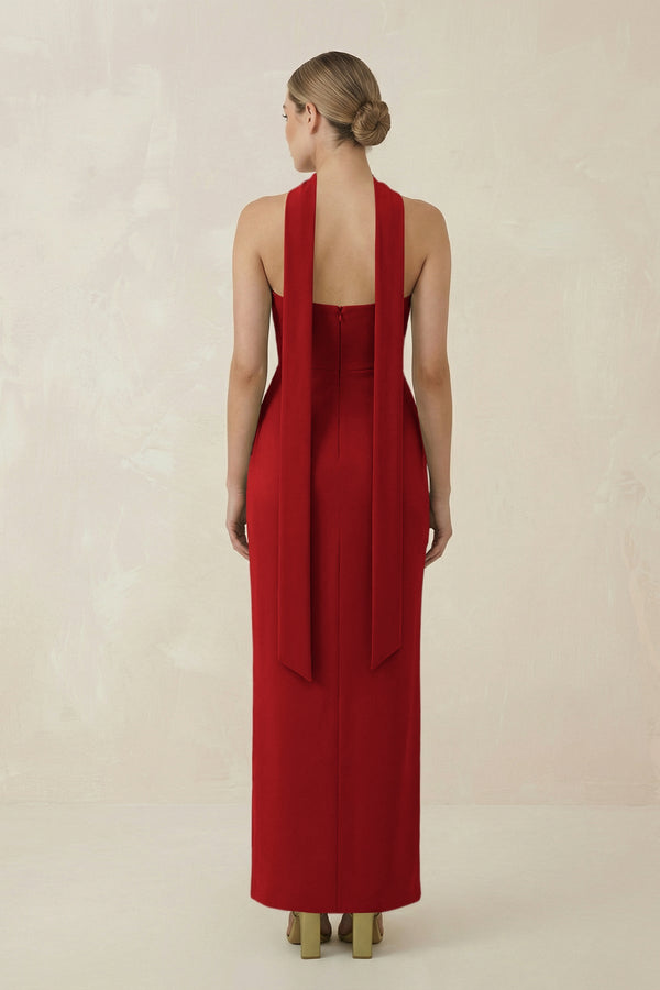 Strapless Sheath Midi Bridesmaid Dress With Ribbon in Spice - KISS BRIDAL Bridesmaid Dresses