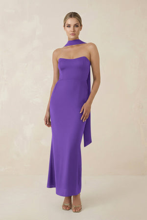 Strapless Sheath Midi Bridesmaid Dress With Ribbon in Tahiti - KISS BRIDAL Bridesmaid Dresses