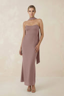 Strapless Sheath Midi Bridesmaid Dress With Ribbon in Toffee - KISS BRIDAL Bridesmaid Dresses