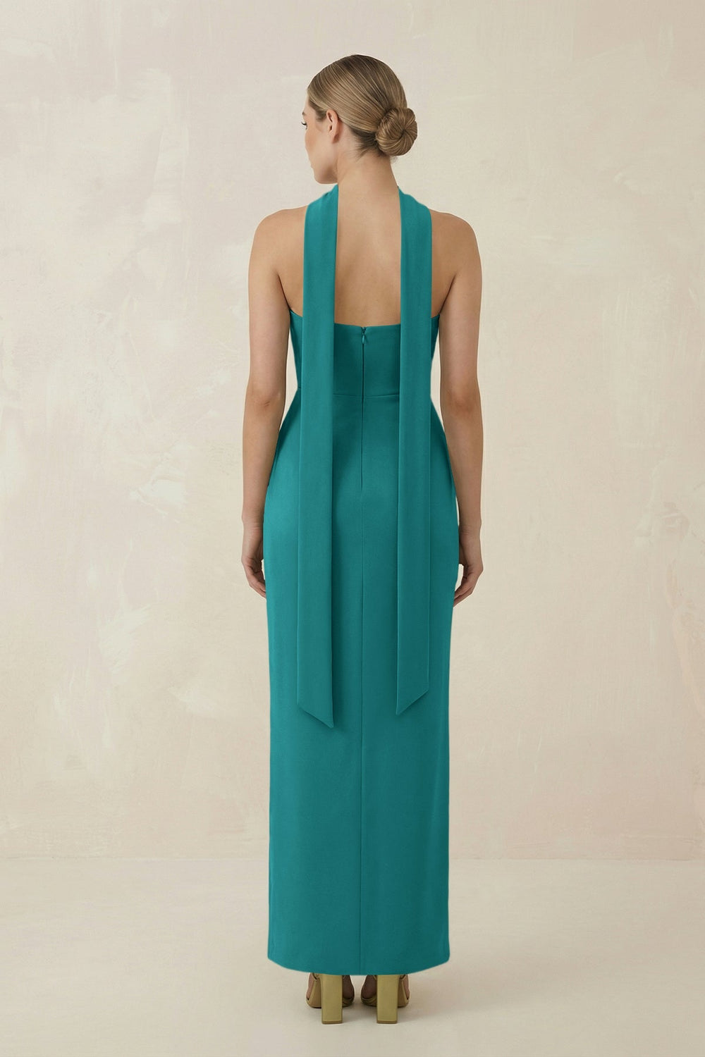 Strapless Sheath Midi Bridesmaid Dress With Ribbon in Turquoise - KISS BRIDAL Bridesmaid Dresses