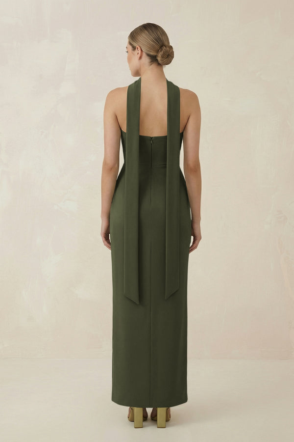 Strapless Sheath Midi Bridesmaid Dress With Ribbon in Willow Green - KISS BRIDAL Bridesmaid Dresses