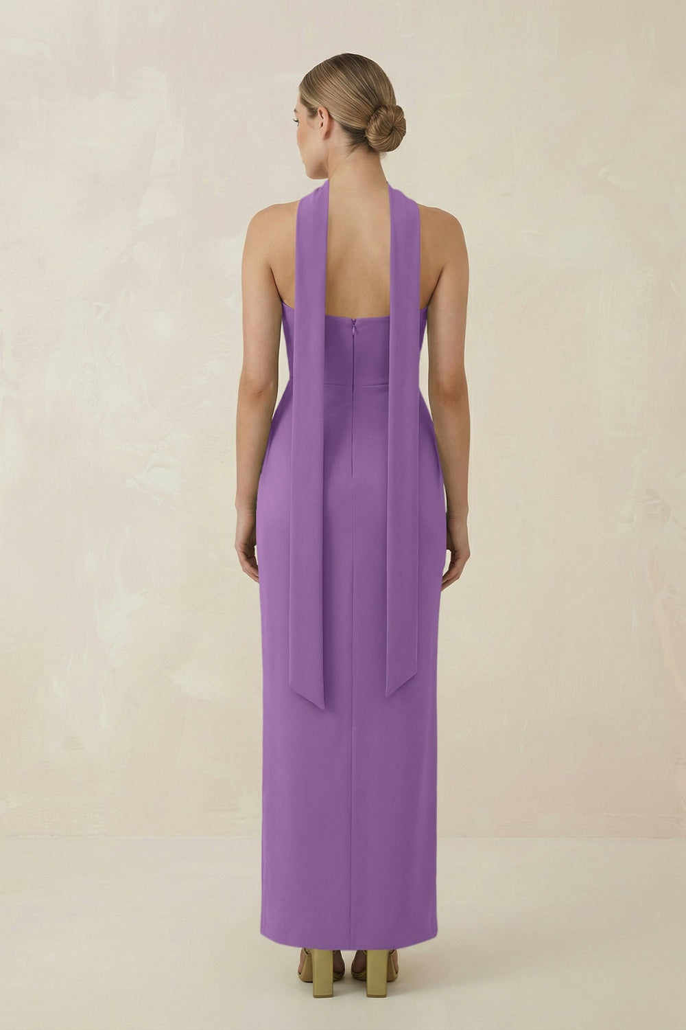 Strapless Sheath Midi Bridesmaid Dress With Ribbon in Wisteria - KISS BRIDAL Bridesmaid Dresses