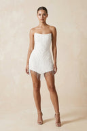 Strapless Sheath Mini Wedding Dress with Tassel in Diamond White- KISS BRIDAL Wedding Dresses