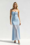 Strapless Sheath Open Back Midi Dress in Sky Blue - KISSBRIDAL