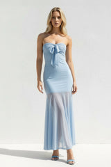 Strapless Sheath Open Back Midi Dress in Sky Blue - KISSBRIDAL