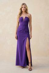 Strapless Sheath Satin Bridesmaid Dress With Slit in Amethyst - KISS BRIDAL Bridesmaid Dresses