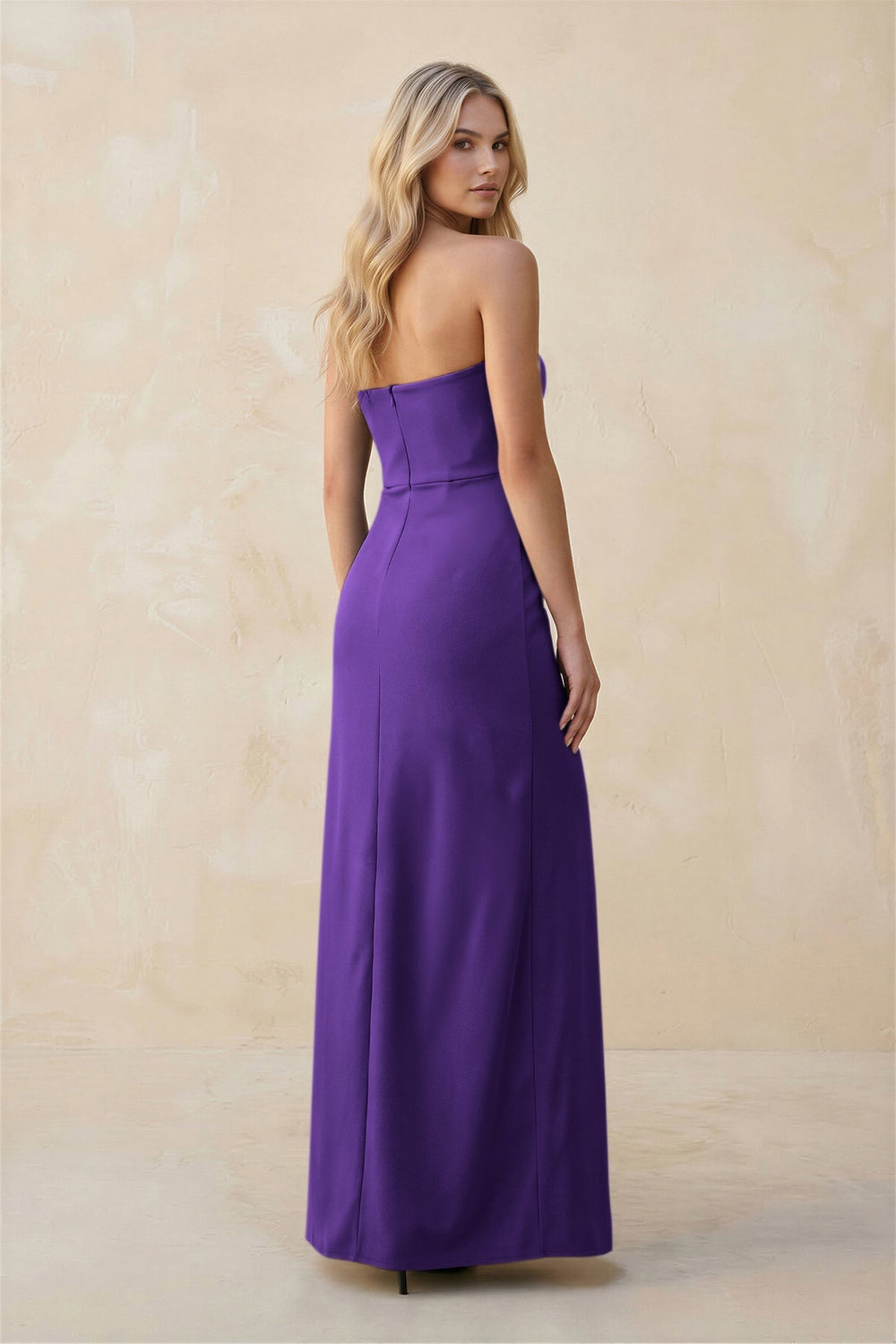 Strapless Sheath Satin Bridesmaid Dress With Slit in Amethyst - KISS BRIDAL Bridesmaid Dresses